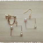 【再販】しかくにパール2 イヤリングorピアス