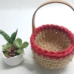 麻ひも ☆小物入れ（革ひも持ち手付き）