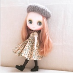 ミディブライス 紅茶染め小花柄ワンピースセット（イエロー×ブラウン帽子）