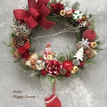 スノーマンと木の実のクリスマスリース（赤）
