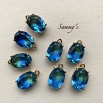 グラデーション ガラスチャーム オーバル ブルー×グリーン 真鍮ゴールド 4個set