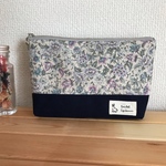 水色小花と8号帆布・ポーチ