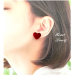  2way ♡ 真っ赤なハート ♡  コーデュロイ ★ シンプル ★ ピアス イヤリング ★