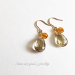 ＊1点もの＊14kgf lemonsmokyquartz × amber pierce
