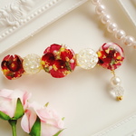 バレッタ♡クリスマスにも♪優雅な薔薇の花びらバレッタ　花/薔薇/レジン/スワロフスキー/パール/シェル/クリスマス