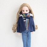 リカちゃん 服 set ♡あったかコーデ ４点セット♡ フード付きジャケット navy