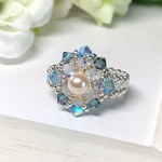 マーメイドの指輪〜Ocean Blue〜【スワロフスキーパールとジルコニアのリング、ビーズアクセサリー】