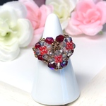 ハートリング〜Passion Red〜【スワロフスキービーズのリング、ビーズアクセサリー】