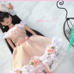 22cmドールサイズ　リカちゃんサイズ 　ピーチピンクのパーティードレス