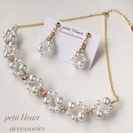 【２点セット♡】ビジューとパールのレースネックレス＆イヤリング(ピアス) 結婚式 お呼ばれ ウェディング ブライダル パーティー 二次会 フォーマル
