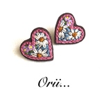 【中】ハート花柄刺繍ピアス/イヤリング