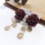パープル お花×メタルリーフ  2wayピアス・イヤリング