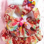 オーダー☆ワイン系和柄 晴れ着兎さんワンピース 　/  フリースボア着物　お正月　小菊桜牡丹