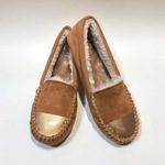 軽くて楽ちん！しっかりボアの暖かいバイカラーモカシン (キャメル x ゴールド)