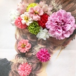 春ピンクのお花が可愛い♡ローズピンクダリアと紫陽花の髪飾り☆成人式　髪飾り    卒業式