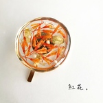 秋 紅花の髪飾り（ ポニーフック レジン 花 葉っぱ ゴールド シンプル 大人っぽい 上品 ）はな