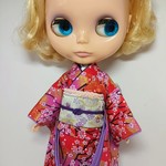 ブライス 着物 振袖 リカちゃん着物 振袖 No.129 赤 桜
