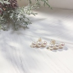 本真珠　ピアス　3粒　18kyg