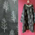 ◆SALE◆北欧の森 小鳥 ゆったりワンピース　チャコール 