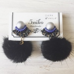 グレー コットンパール ✖️ファー ピアス