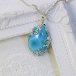 天然石ラリマーのネックレス＜Ｎ４２６＞ネックレストップ　ワイヤージュエリー