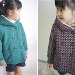 子供用フードコートの型紙　ボアコート　子供服　ジャケット　ニット　ウール　女の子　男の子　シンプル