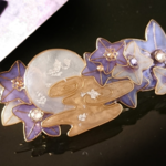 （8cm金具）桔梗と月のバレッタ（hair ornaments balloon flower and moon ）