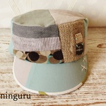 コーヒー麻袋×ミントグリーン・水玉のKEPI