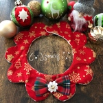 ペット用もくもくスタイ🎅🏻キラキラクリスマス柄(レッド)🎄🔔リボン・鈴オプション