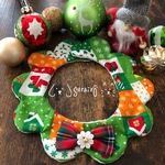 ペット用もくもくスタイ🎅🏻クリスマスパッチワーク柄(グリーン)🎄🎁リボン・鈴オプション