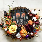 No.wreath-15114/★ ハロウィンリース/秋のリース/レタープレート　19-(39)　42x48cm・アートフラワー/造花リース