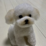 羊毛フェルト　犬　トイプードル【ホワイト＆ブラック】