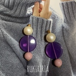 RUKIRIRIA #377 パール×パープルフックピアス  大ぶりピアス 大ぶりイヤリング 