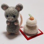 ネズミさん(グレー)&鏡餅　ネズミ年