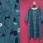 ◆SALE◆北欧 ゆるねこ ゆったりワンピース　青緑 
