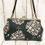 北欧 花の咲く森柄 がま口バッグ 本革ショルダー付き ハンドメイド