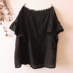 再販　LINEN フリルチュニック *ブラック*　size FREE