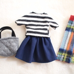 リカちゃん 服 set ♡あったかコーデ ４点セット♡ dark blue スカート
