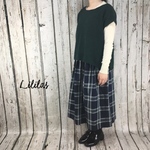 ネイビー チェック の ナチュラル ギャザースカート