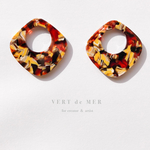 【4個 35×36mm】オレンジレトロカラー マーブル ダイヤ アセテート ミックス チャーム  