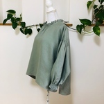 リネン🌱フリル襟のふんわりブラウス🌱ミントグリーン