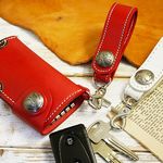 ともちさま専用 送料無料 スリムにカッコ良く!! インディアン レザーキーケース×ベルトキーホルダーSET lkc09 レッド×追加ベルトキーホルダー ホワイト