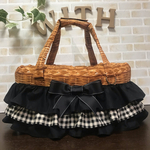 【受注生産】犬 ペット 3way バッグ（ベッド+ドライブベッド+キャリーバッグ） 《カゴ柄×3段フリル》