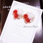 パールとストーンの薔薇ピアス♡ ピアス 赤