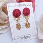 くるみボタンとメダイのピアス♡ くるみボタン メダイ ピアス