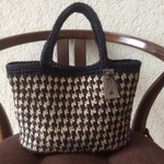  k-168(2)黒・ナチュラル千鳥格子　麻ひもバック