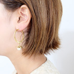 【 chimie vintage-1029 】フラワー キャップとコットンパールのチタンフープピアス