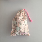 名前シールつき☆お箸が縦に入る☆まんまる柄 巾着グレー