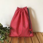 大きめきんちゃく ギンガムチェック あか 給食エプロン入れ 女の子 30×25