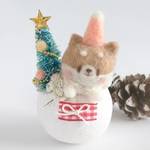 ぴょこっとしばちゃん🎄ベルカップクリスマスアレンジ  ／柴犬 羊毛フェルト  